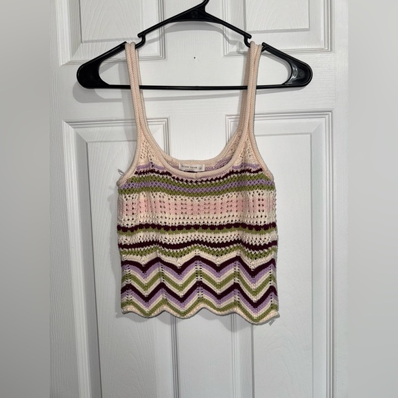 Miss Love Tops - Striped Crochet Tank Top by Miss Love